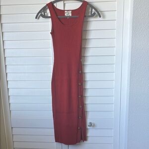 Hippie Rose Ribbed Red Midi Dress
